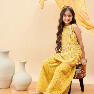 Yellow Casual Girls Kurti Set